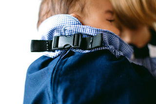 Close-up view: baby in Weego TWIN baby carrier